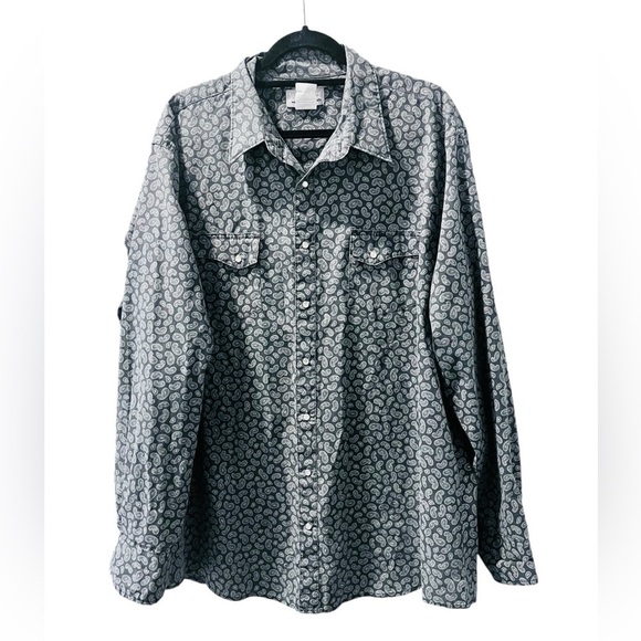 Wrangler Wrancher Paisley Print Pearl Snap Long Sleeve Shirt Mens Size XXL Ranch - Picture 1 of 7